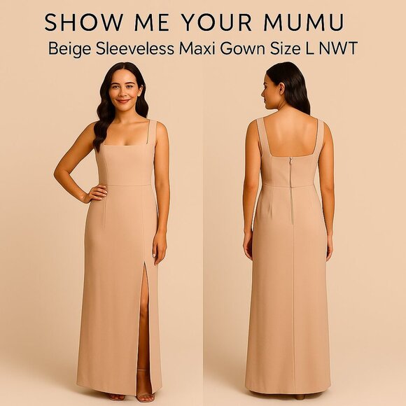 Show Me Your Mumu Beige Sleeveless Maxi Gown Size L NWT - Picture 1 of 12